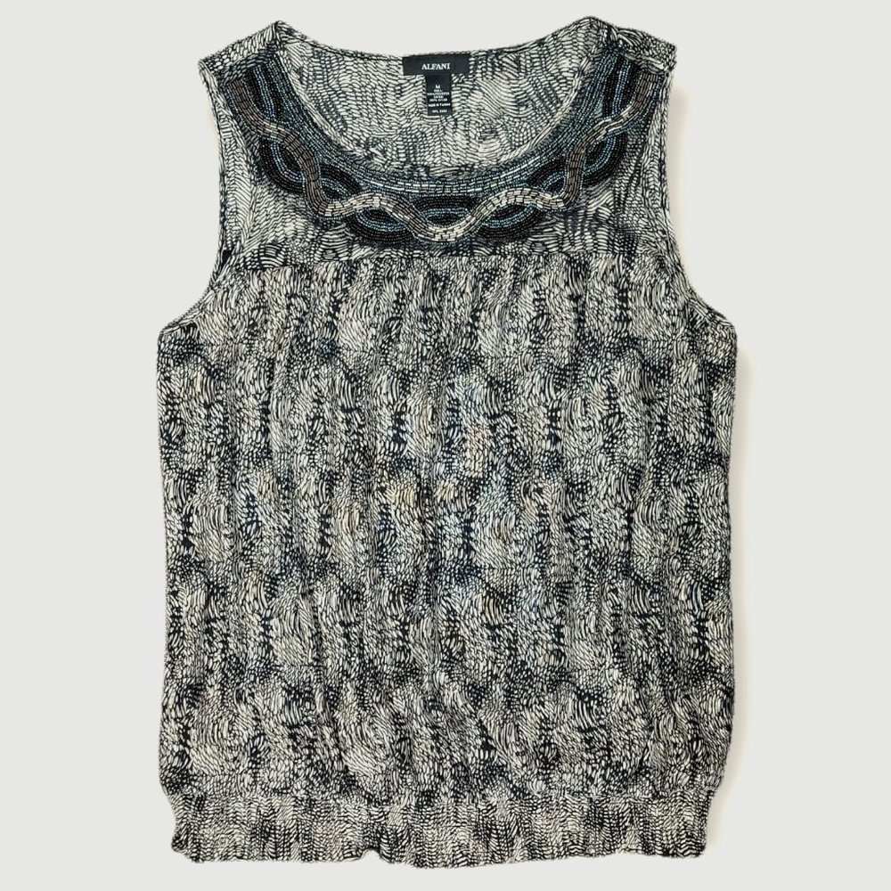 ALFANI PLEATED TOP WITH BEADED NECKLINE (M)
